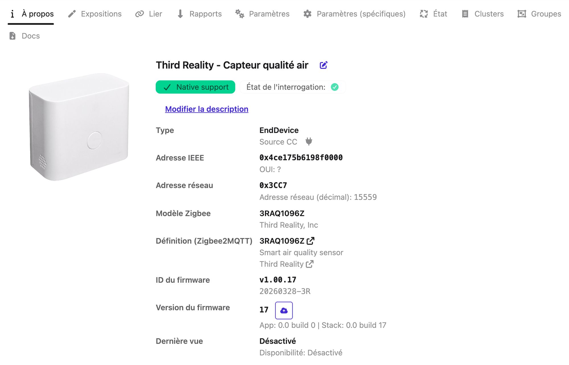 Home Assistant thirdreality capteur