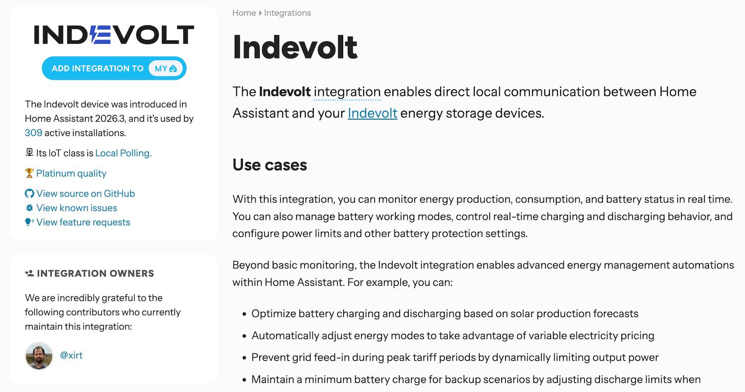 Indevolt Home Assistant intégration