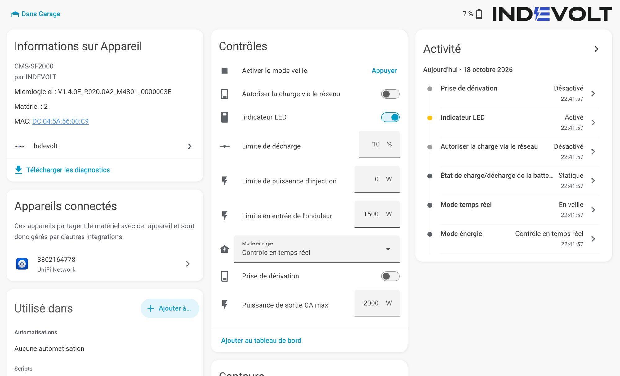 Intégration Home Assistant indevolt